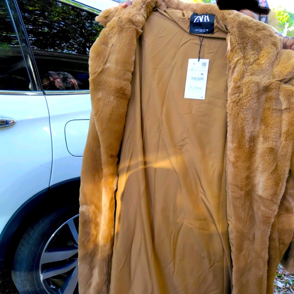 Zara Single Button Faux Fur Coat